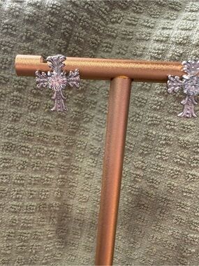 Silver Cross Moissanite Stud Earrings - Elegant Women's Jewelry